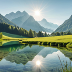 A serene landscape of the Austrian Alps, showcasing lush green meadows, majestic mountains partially veiled in soft mist, and a crystal-clear lake reflecting the morning sky. The scene evokes a sense of deep tranquility, natural beauty, and a profound digital detox. Focus on vibrant yet calming natural colors, with gentle sunlight filtering through.