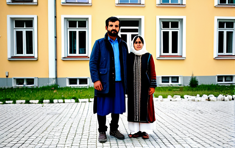 A Refugee Family in Austria**

"A fully clothed Afghan refugee family in Austria, standing in front of a modest apartment building, safe for work, appropriate content, perfect anatomy, natural proportions, family-friendly, wearing traditional Afghan clothing, a blend of Austrian and Afghan culture in the background, professional photography, high quality"

**