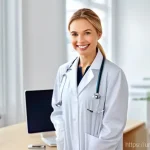 Home 4 오스트리아의 의료 시스템 - **Prompt 1: Modern Austrian Doctor's Visit with e-Card**
"A bright, contemporary doctor's office...