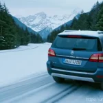 Home 3 오스트리아에서 운전하는 법 - **Prompt:** A serene winter family road trip through the snow-covered Austrian Alps. A modern, famil...