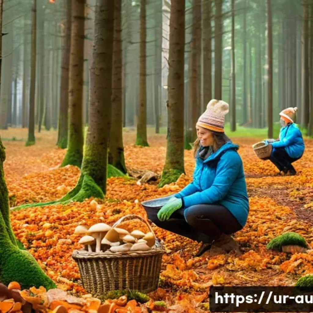 오스트리아의 버섯 채집 문화 - A serene autumn forest scene in Austria during mushroom picking season, showcasing a diverse variety...