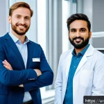 Home 22 오스트리아의 혁신 스타트업 - A modern Austrian startup healthcare scene showcasing a diverse group of professionals using AI-powe...