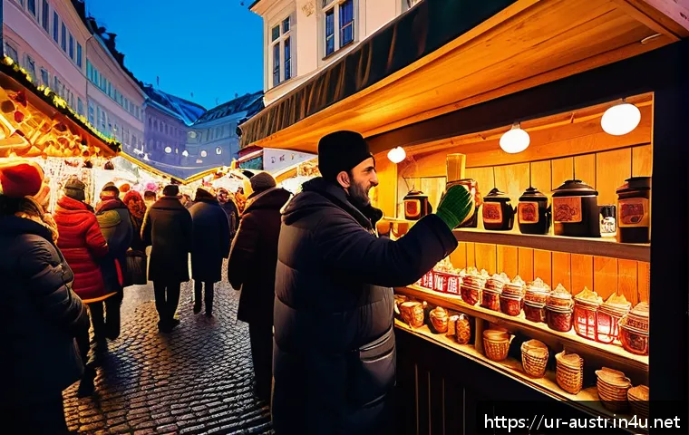 오스트리아 크리스마스 마켓 명소 - A lively Christmas market scene in Vienna city center during the evening, featuring colorful stalls ...