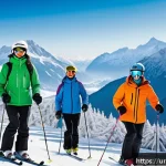 Home 19 오스트리아의 국민 스포츠 - A vibrant winter scene in the Austrian Alps showcasing a group of skiers dressed in colorful, warm s...