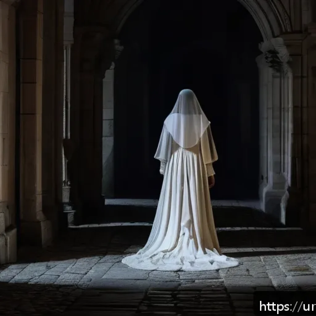 오스트리아의 유령 이야기 - A mysterious nighttime scene inside Hofburg Castle in Vienna, featuring dimly lit ancient stone corr...