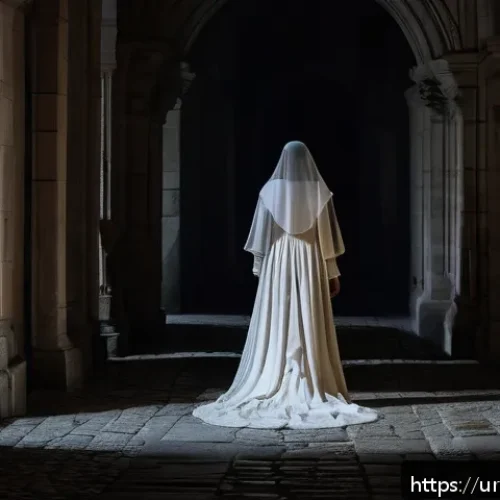 Home 30 오스트리아의 유령 이야기 - A mysterious nighttime scene inside Hofburg Castle in Vienna, featuring dimly lit ancient stone corr...