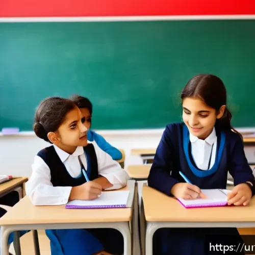 Home 17 오스트리아의 사립학교와 공립학교 차이 - A vibrant classroom scene in a private school in Austria designed for Urdu-speaking students, featur...