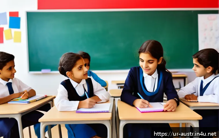 오스트리아의 사립학교와 공립학교 차이 - A vibrant classroom scene in a private school in Austria designed for Urdu-speaking students, featur...